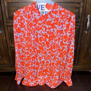 Ann Taylor Vibrant Orange and Periwinkle Floral Blouse